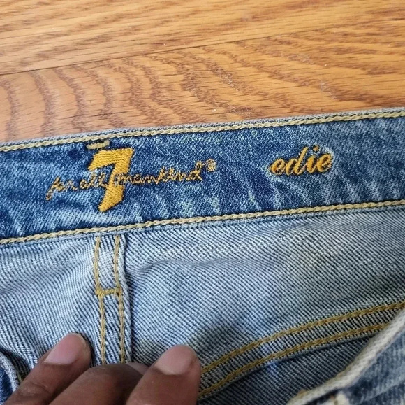 7 For All Mankind Edie Highrise Patchwork Slightly Distressed Straight Jeans(26) - Picture 9 of 11